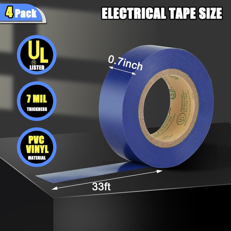 G GEYYANG GEYYANG Colored Electrical Tape 4 Pack, Professional Grade UL Approved, Multipurpose Electrical Tape for Home Improvement Electrical Equipment, 0.7in X 33ft PVC Electric Insulating Tape - Image 2